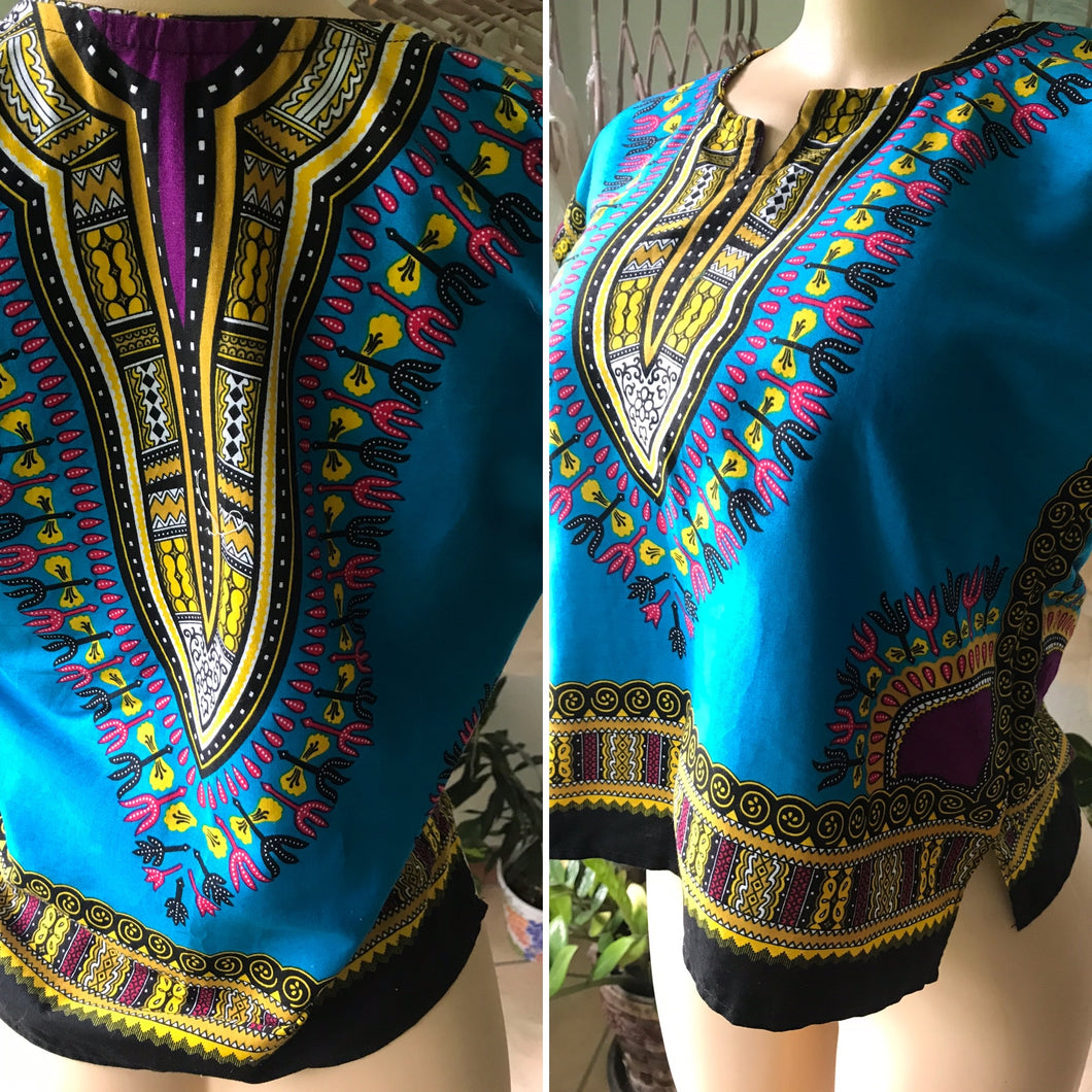 Blue/ Black Ankara African Blouse