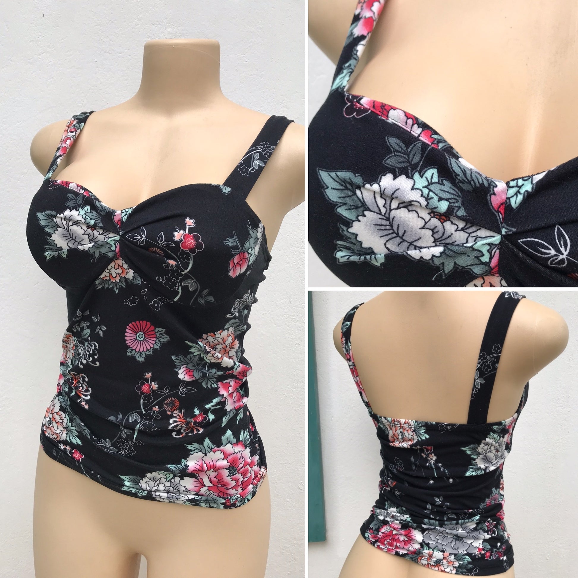 Stretchy Sweetheart Spaghetti Top Black Rose