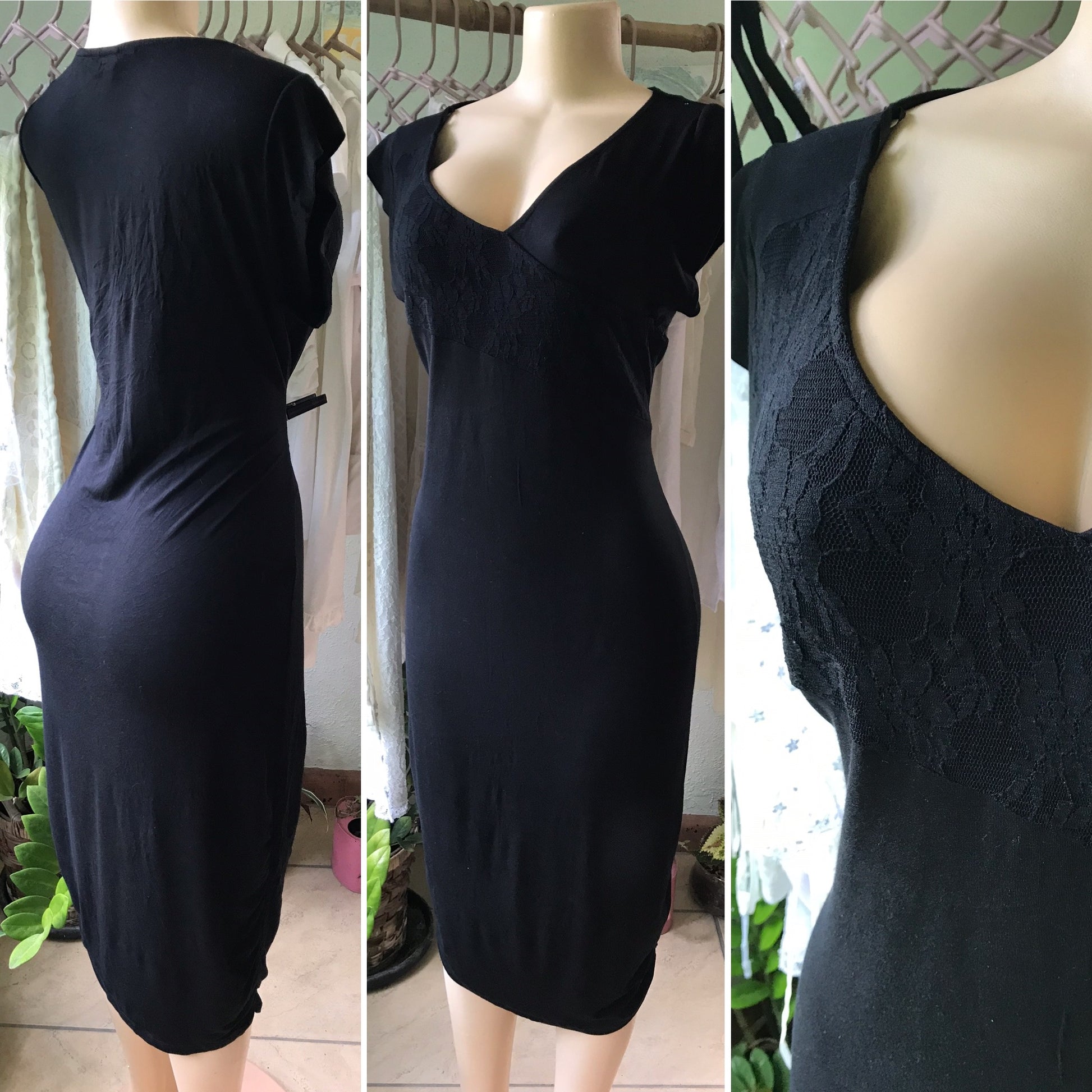 Basic Black Stretchy Dress Lace Top
