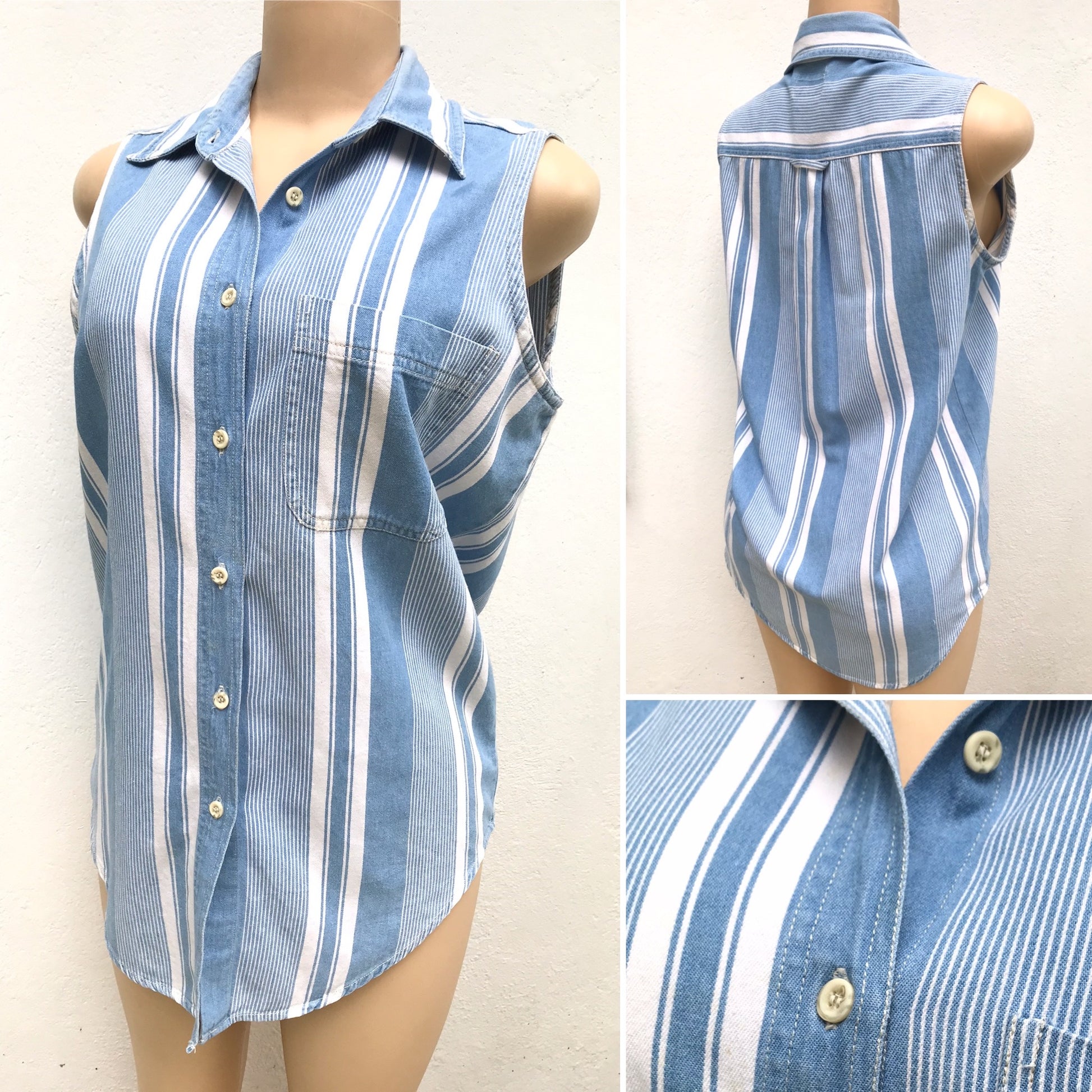 80s Holiday Stripe Button Down Denim Shirt