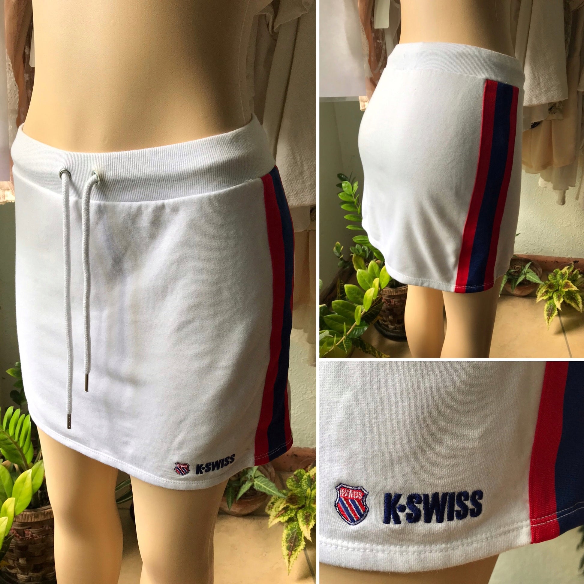 90s K SWISS Soft White Stripe Jogger Skirt