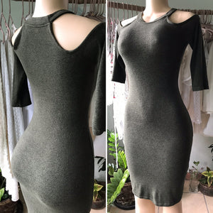 Soft Army Green Knit Dress Cold Shoulder