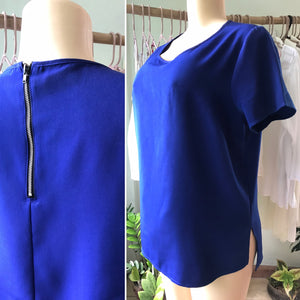 Cobalt Blue Forever 21 Zip Back Sheer Dress Shirt
