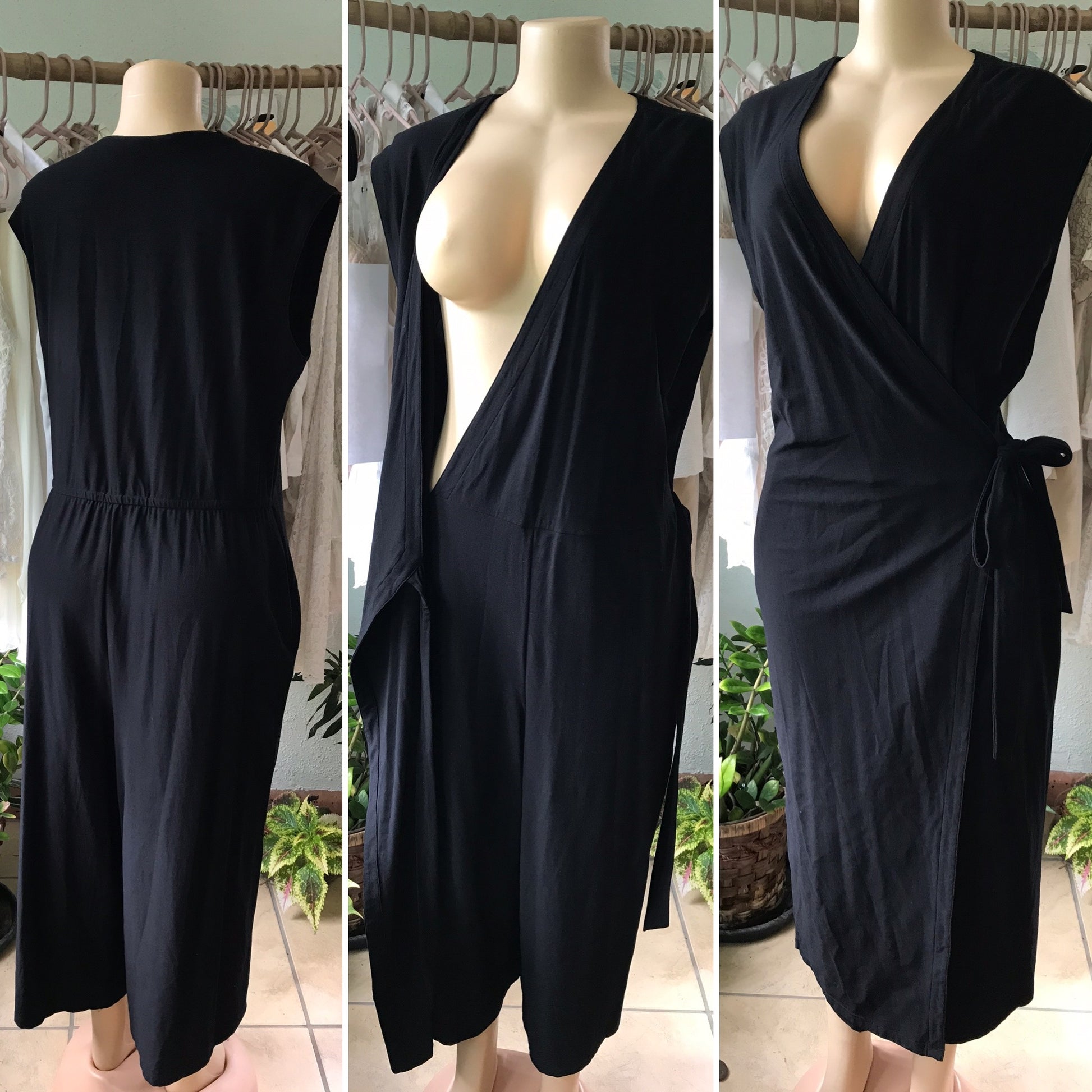 Eileen Fisher Minimalist Black Wrap Jumpsuit-Dress PLUS
