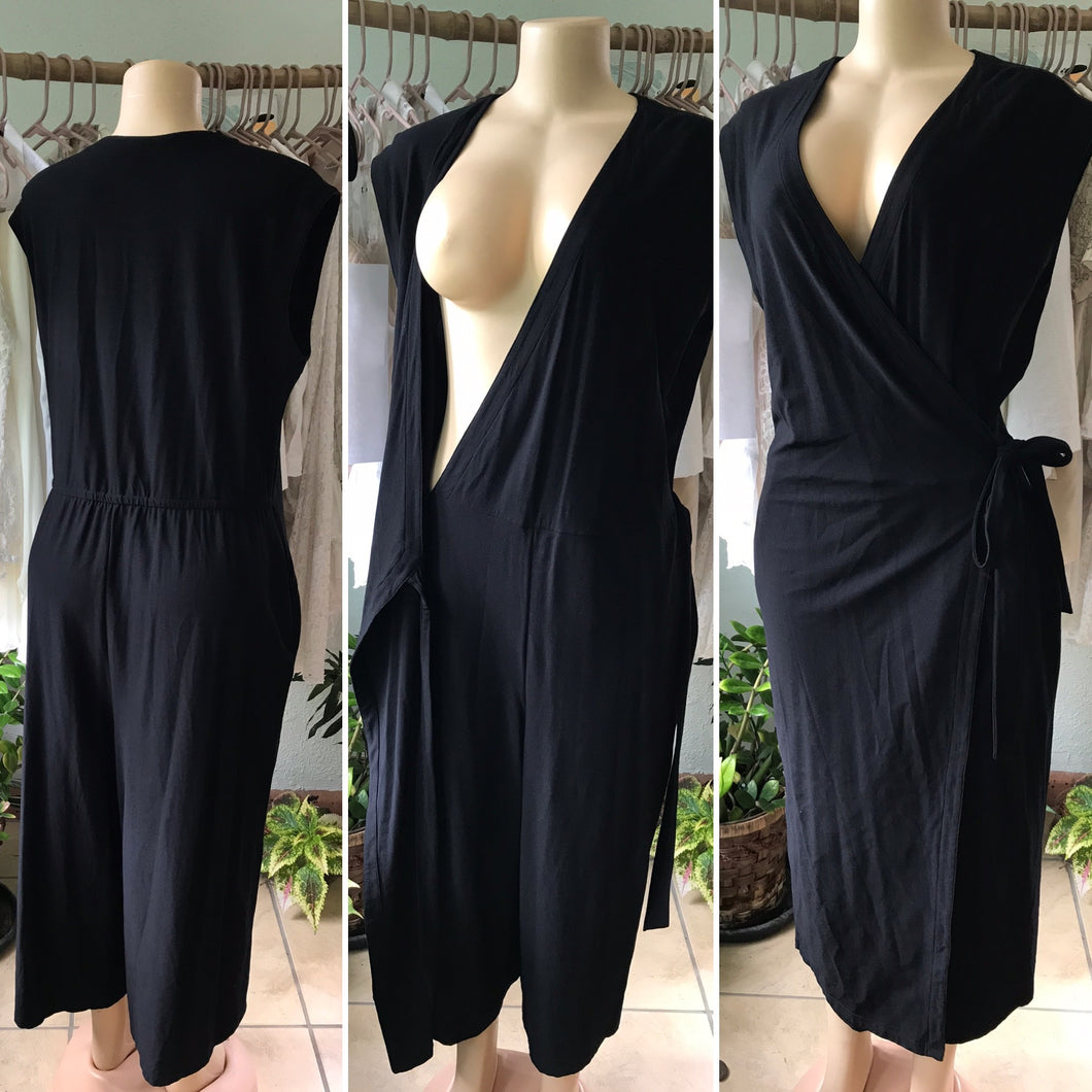 Eileen Fisher Minimalist Black Wrap Jumpsuit-Dress PLUS