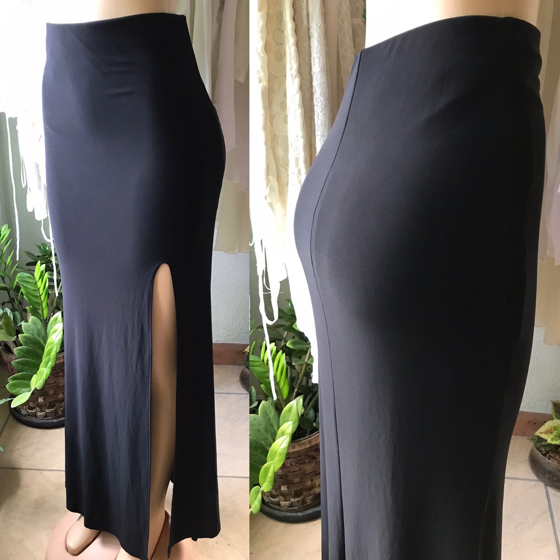 Black High Slit Maxi Skirt High Waist