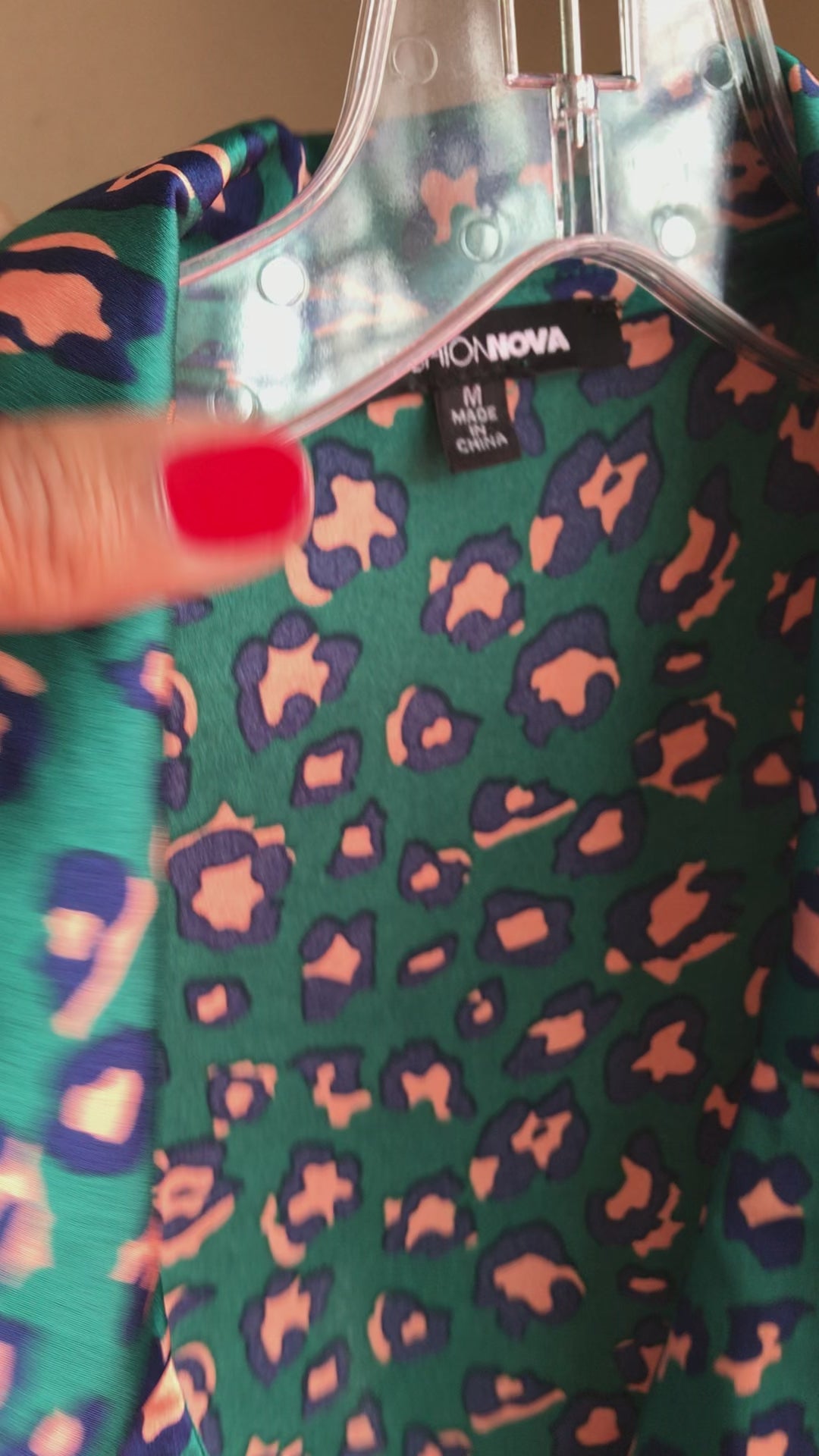 Fashion Nova Silky Teal Cheetah Wrap Blouse - M