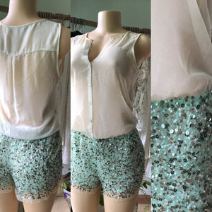 Zara Mint Green Sequin Occasion Romper Sheer •••