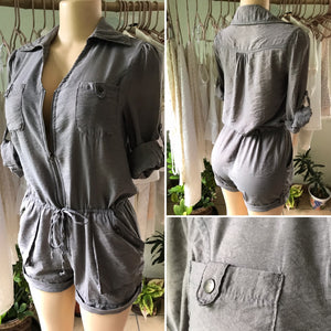 Grey Low Key Sheen Industrial Style Zip Romper