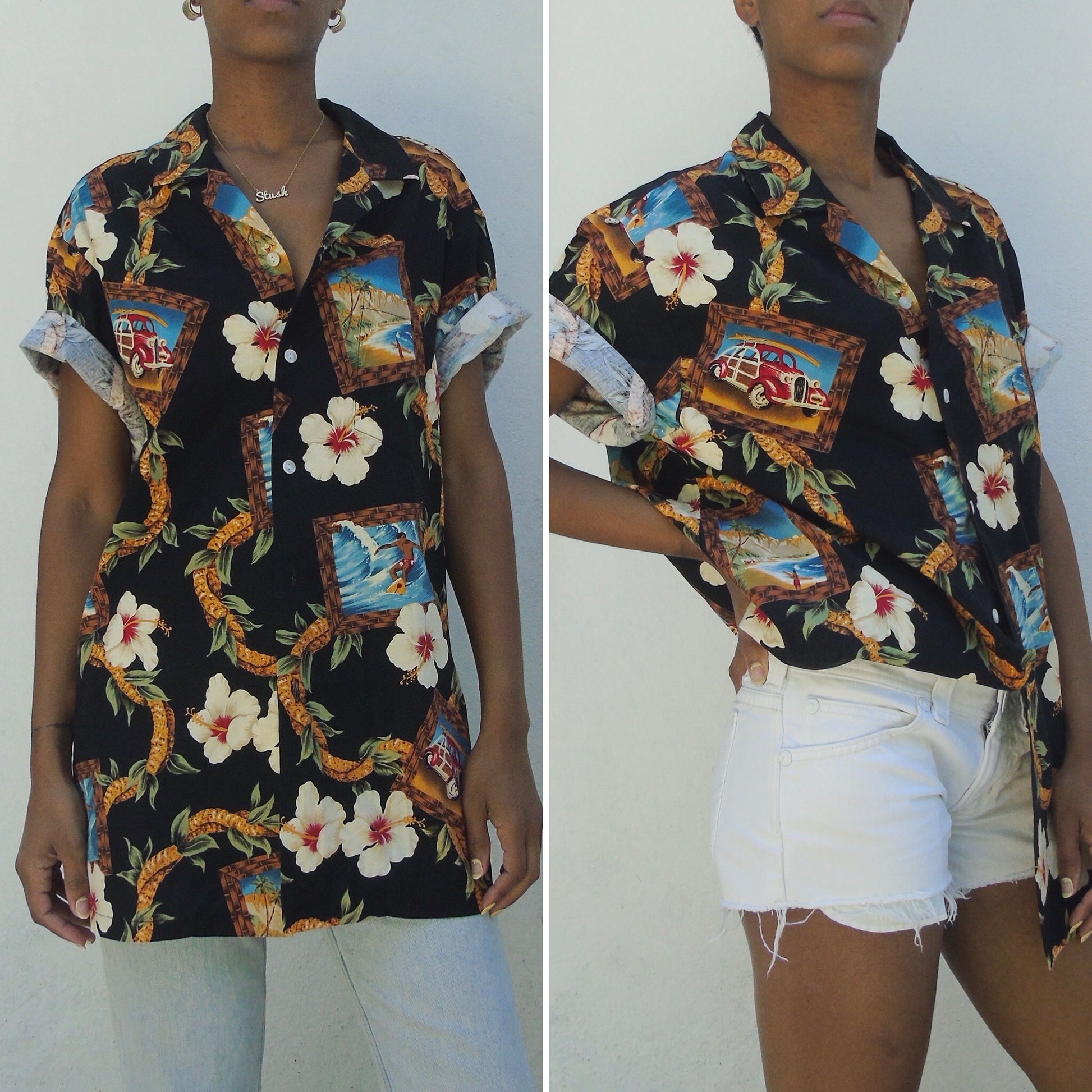 Dad's Hawaiian Mens Shirt Black Cotton