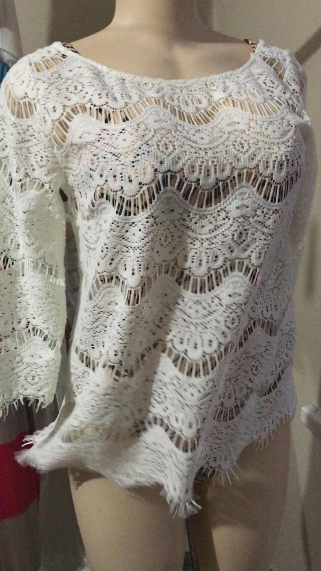 Zara White Lace Zip Back Top
