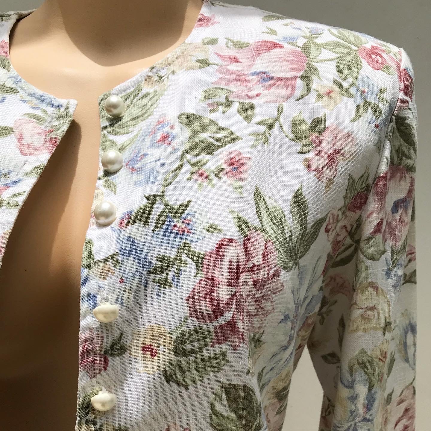 80s Vintage Pastel Floral Light Blazer Linen Look