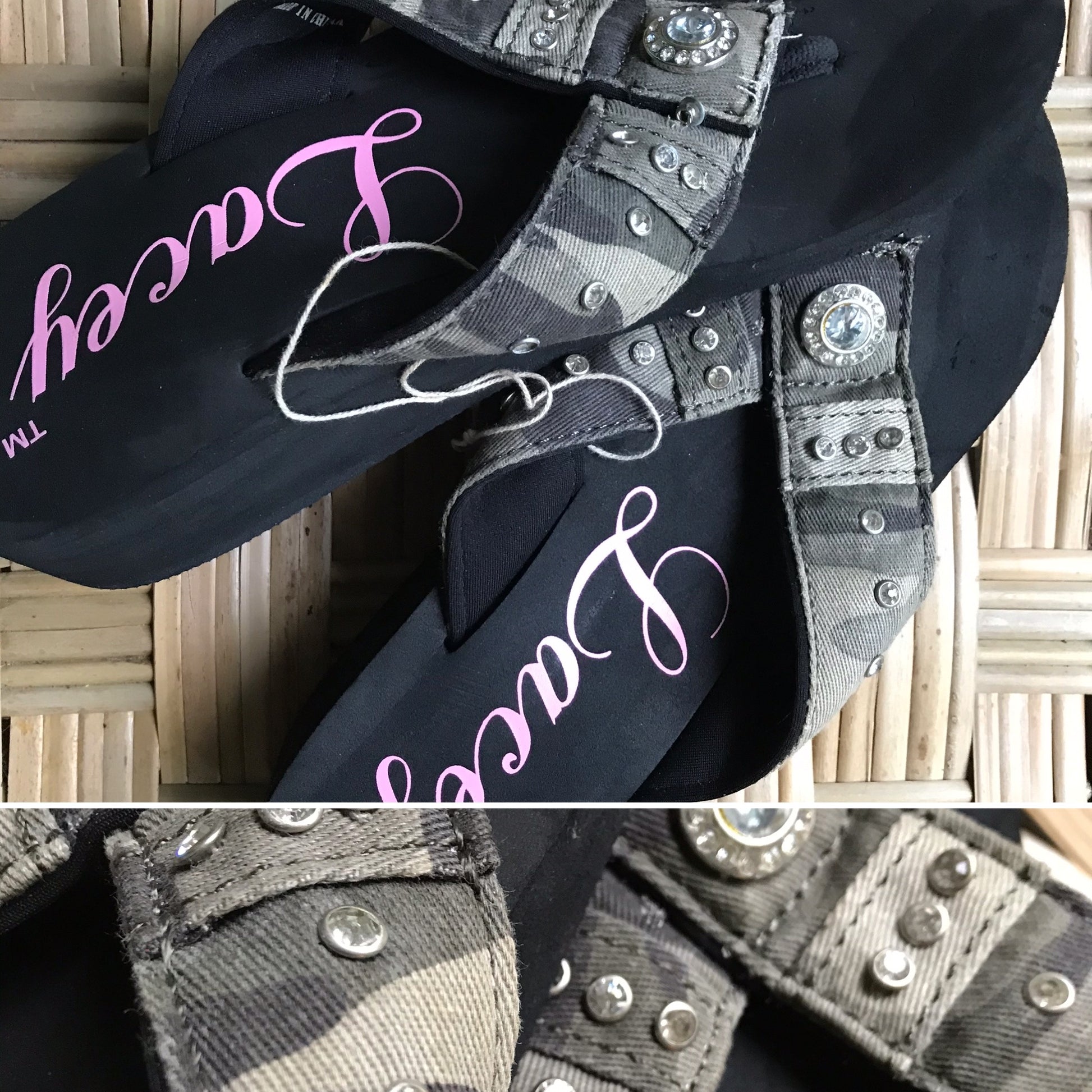 Unworn Army Green Wedge Heal Slippers