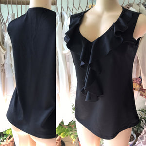 Black Ruffle Collar Sleeveless Blouse