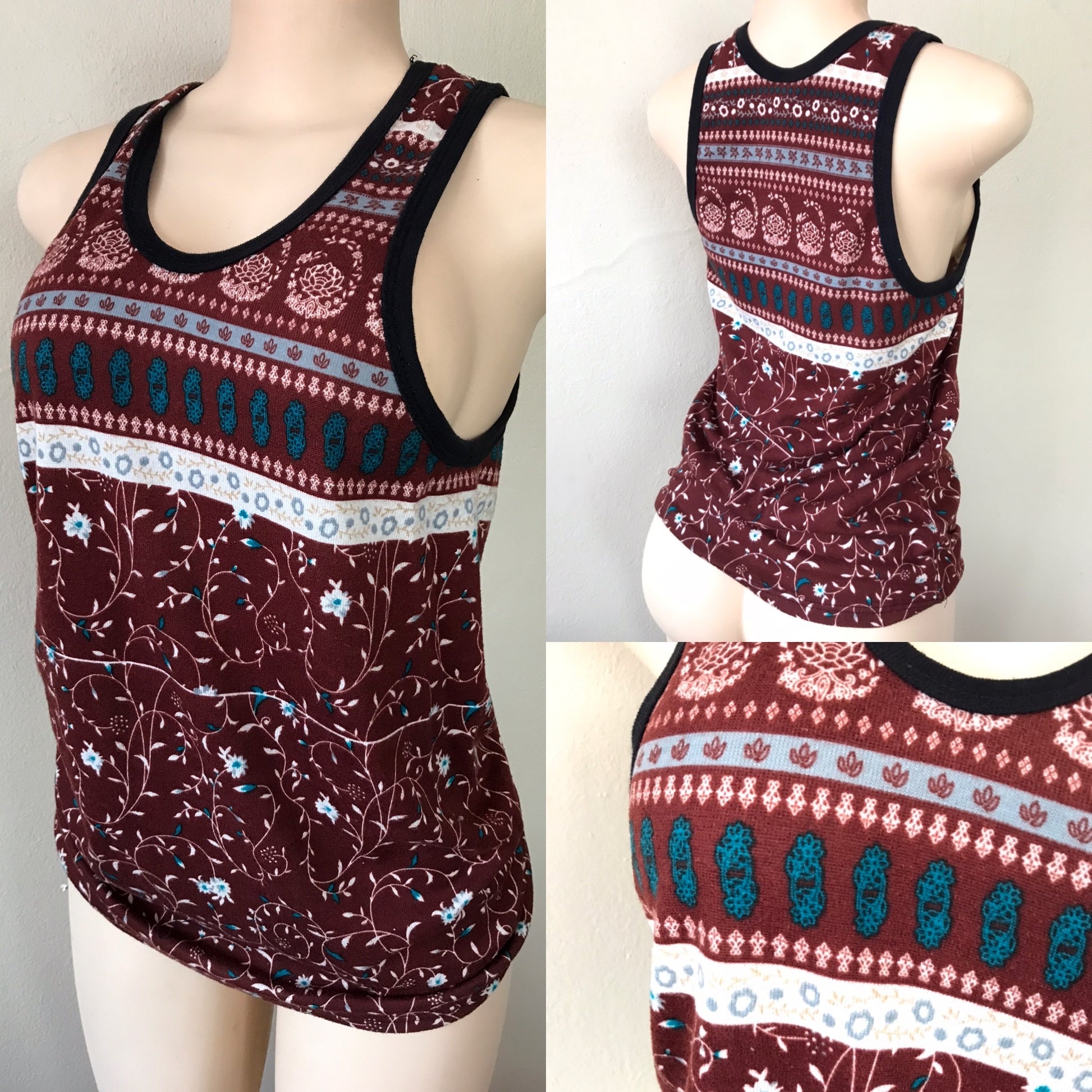 Festive Sleeveless Knit Top Brown Print