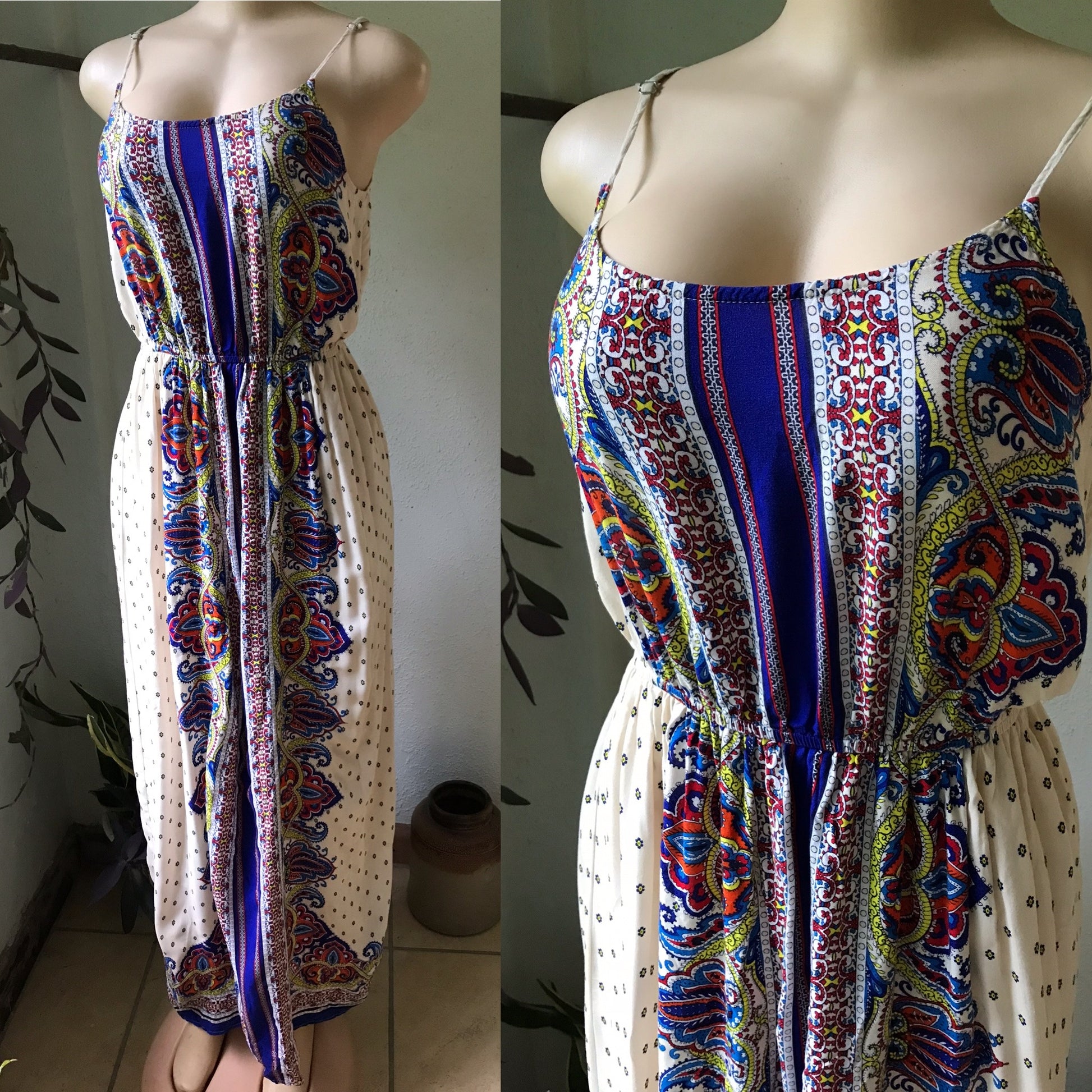 Cream Boho Print Maxi Dress Spaghetti