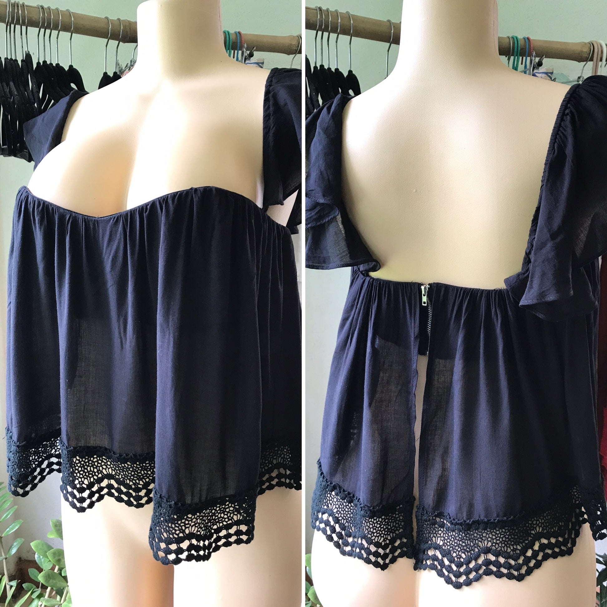 Black Sweetheart Crochet Blouse Bra Style