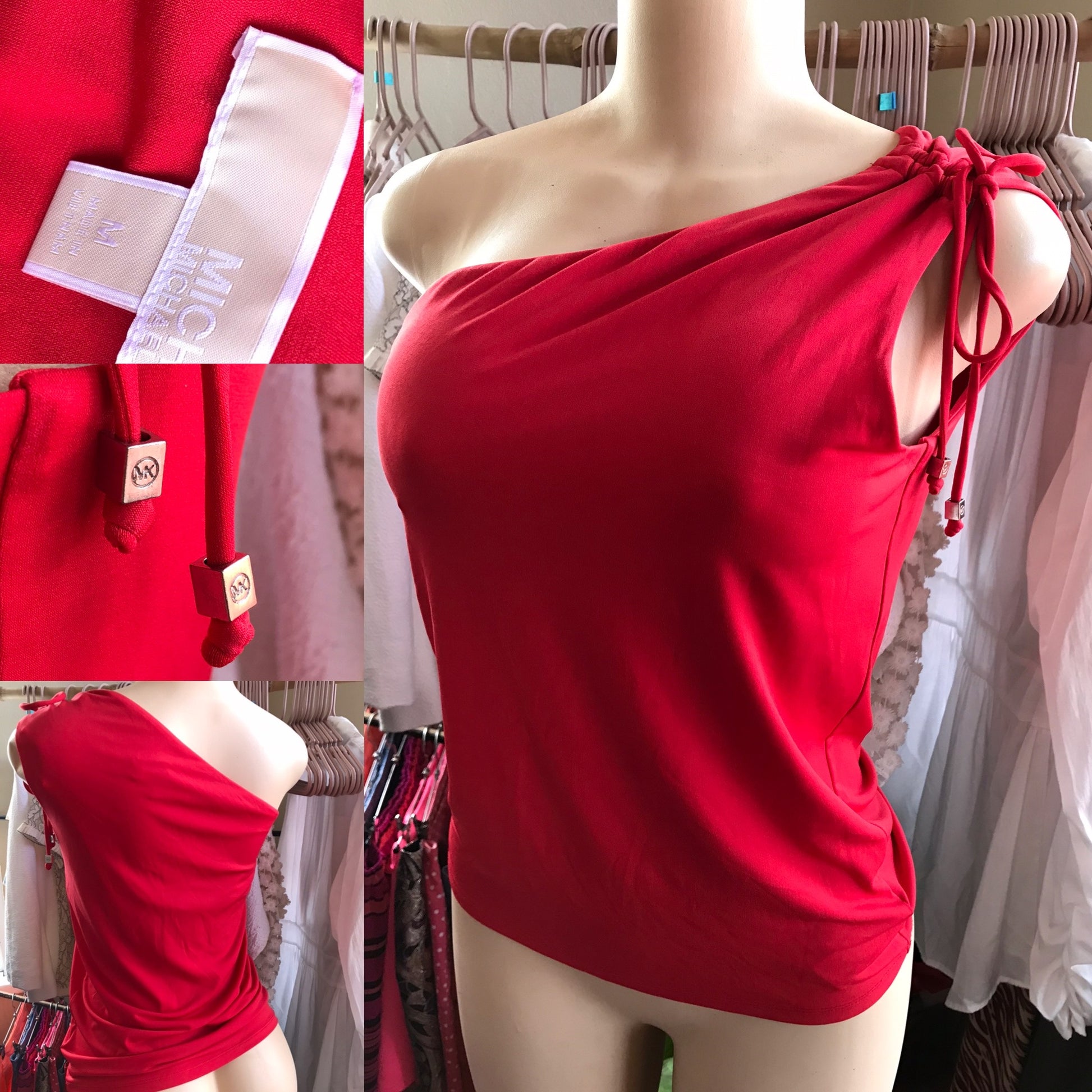 Michael Kors Red Asymmetrical Stretchy Top Once Worn
