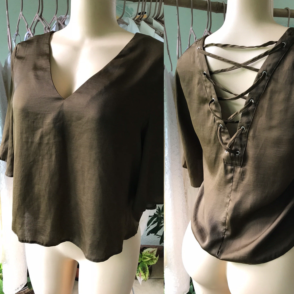 Chocolate Silky Blouse Lace Back Reversible