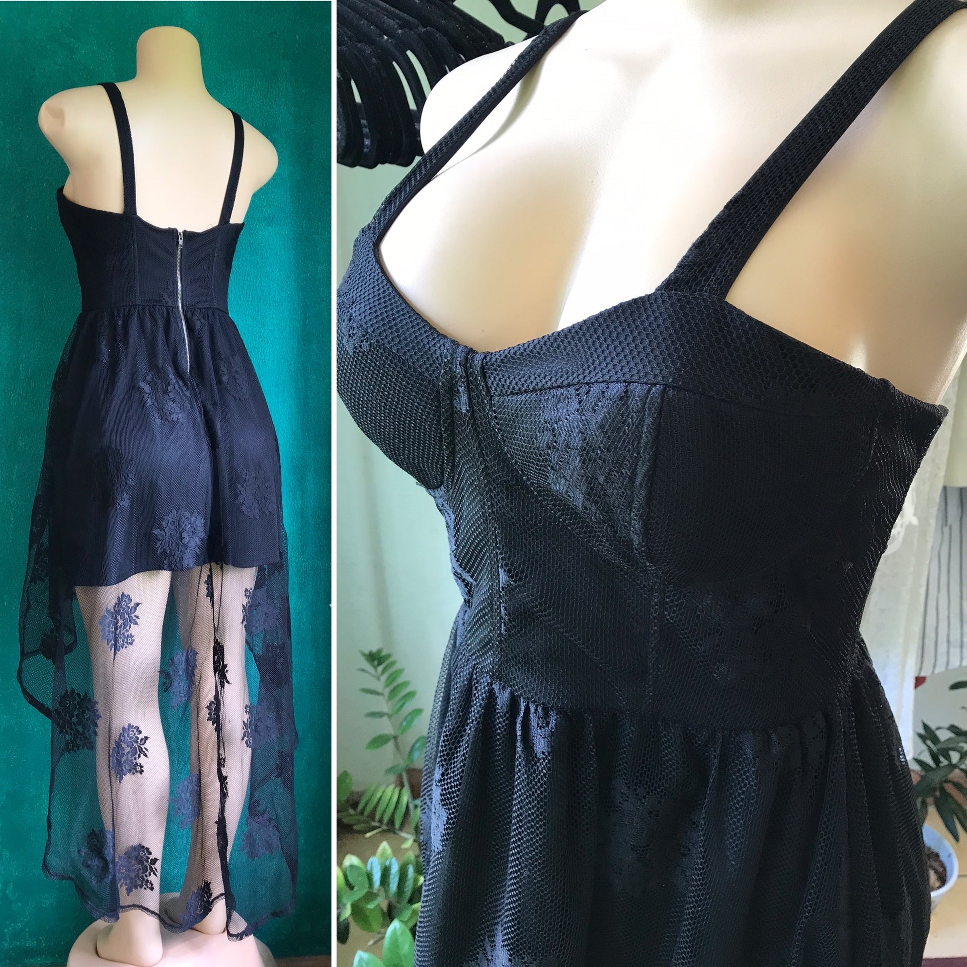 New Black Corset Style Lace High Low Cocktail Dress