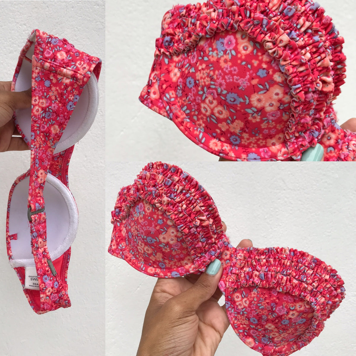 Coral Pink Ruffle Bikini Top 34A