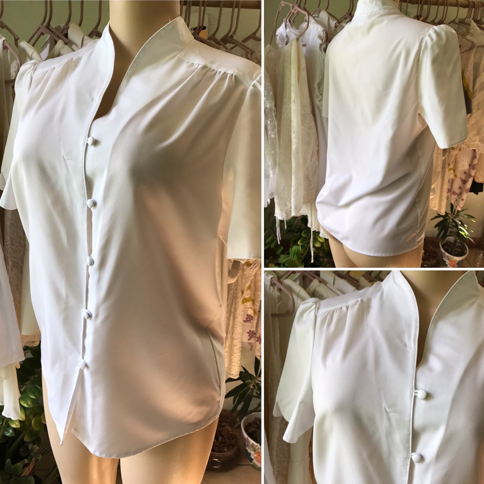 Vintage Nehru Collar Professional Blouse Puff Sleeve