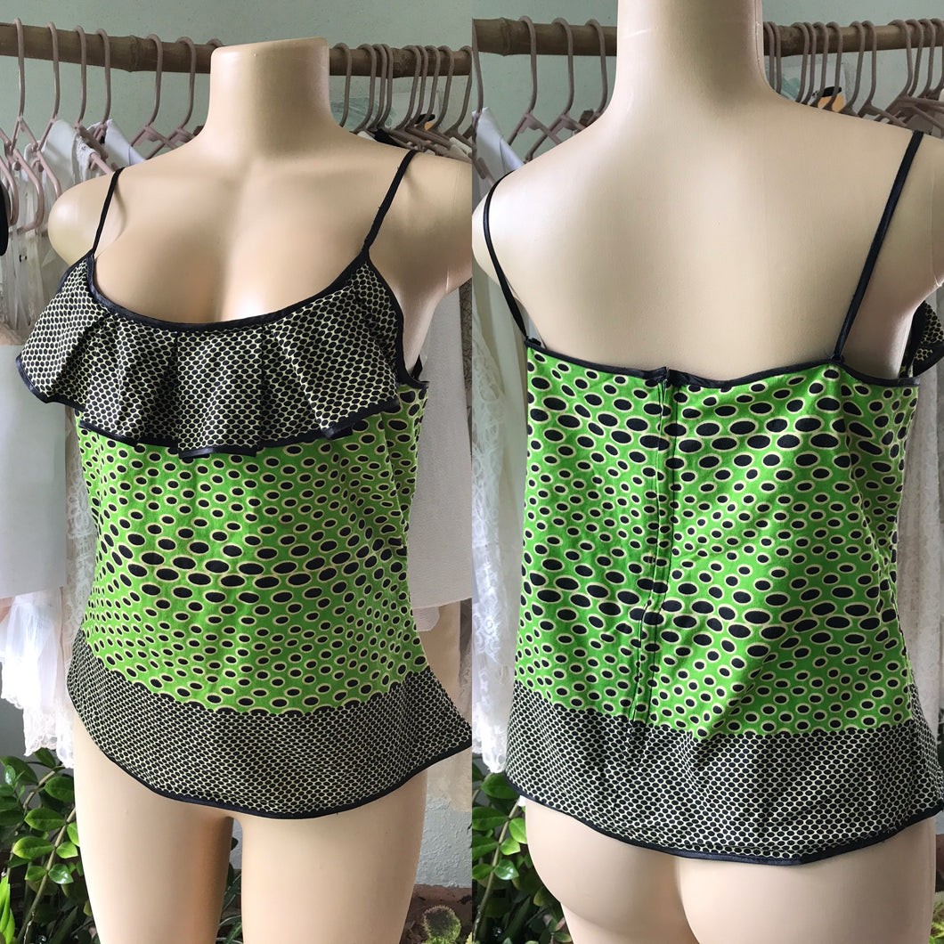 African Green Polka Spaghetti Blouse