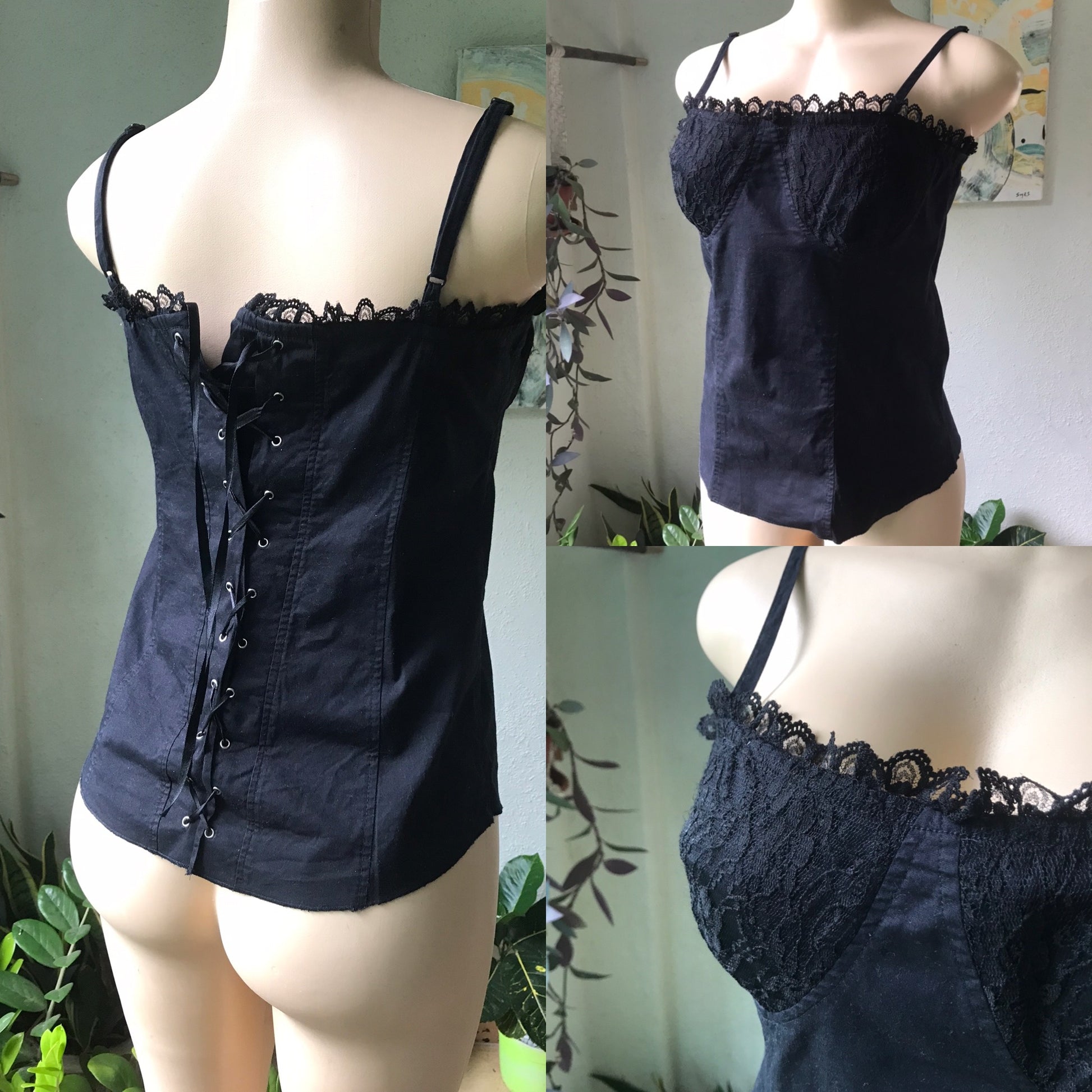 Black Coreset Style Cotton Top Lace