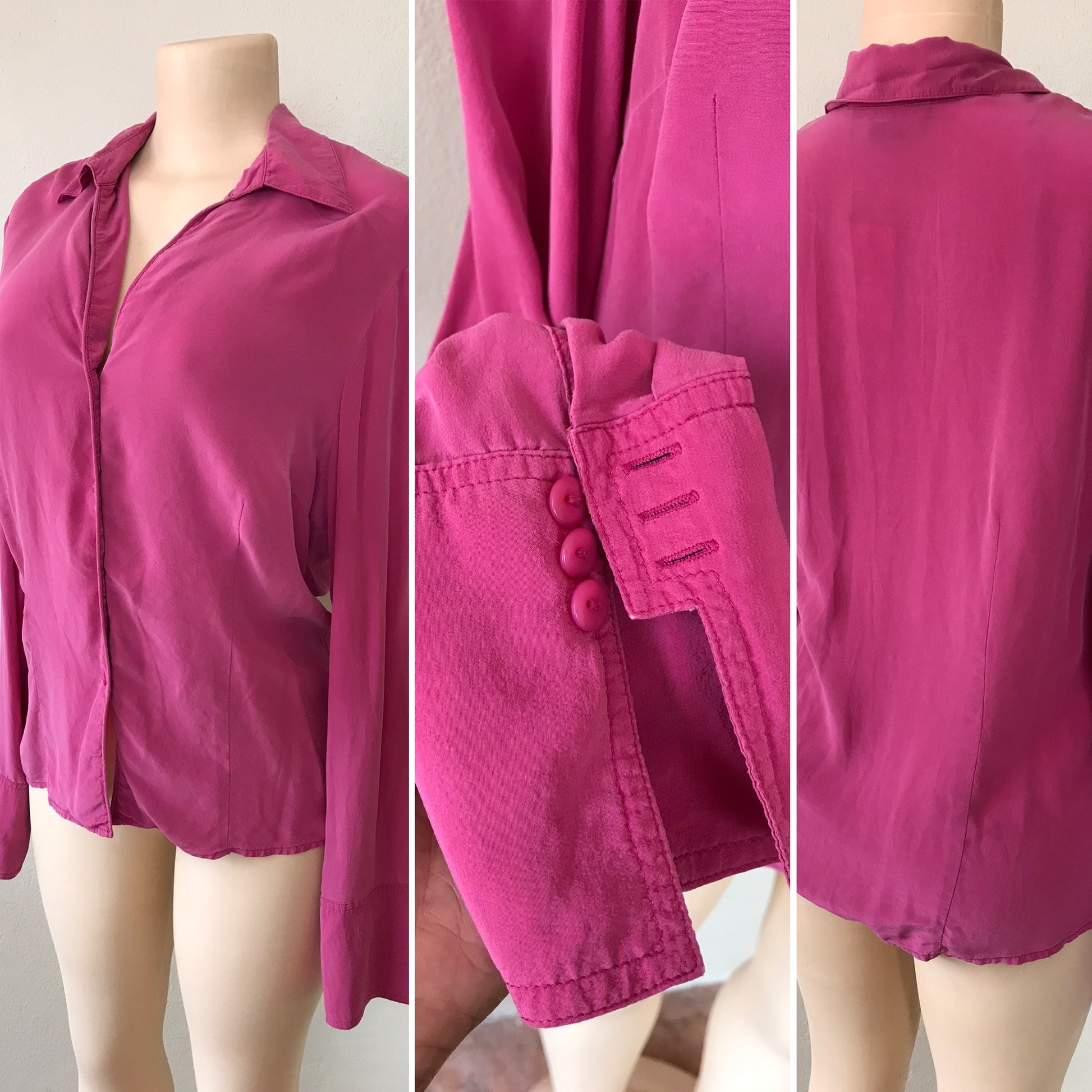 70s 100% Silk Pink Extra Long Sleeve Button Blouse