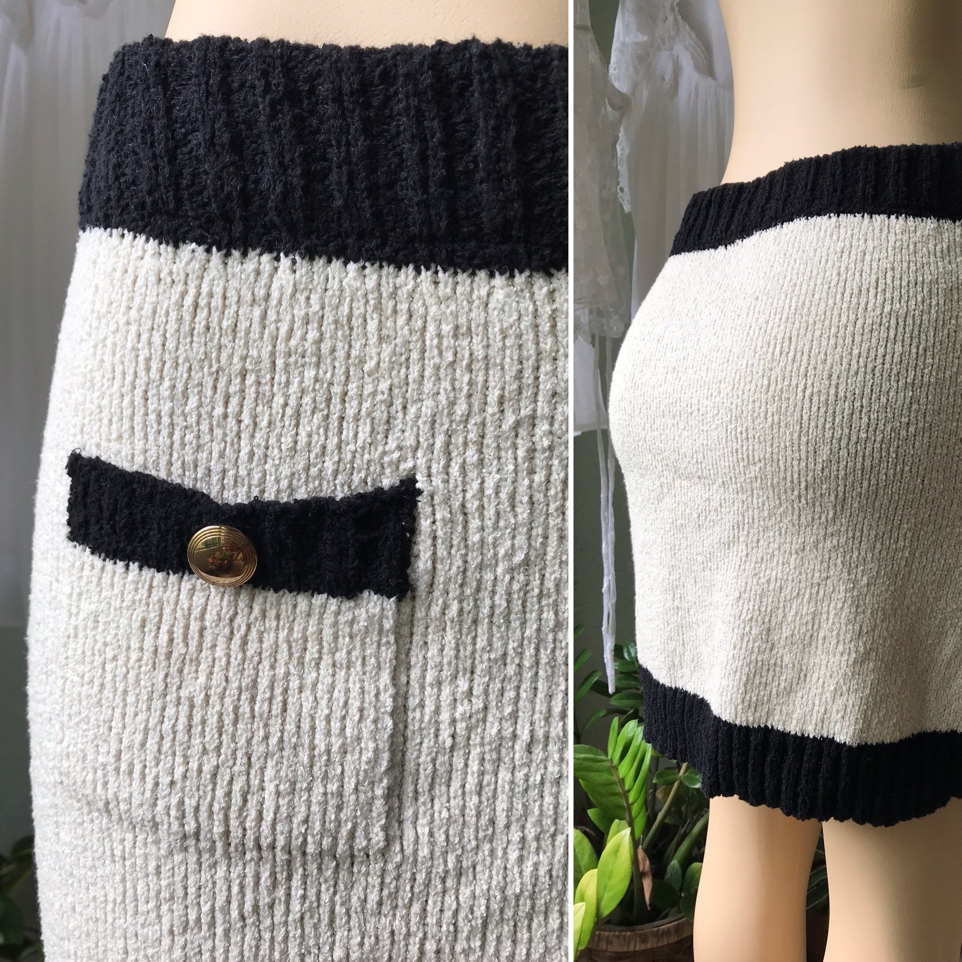 80s ZARA Knit Block Skirt Pockets NEW