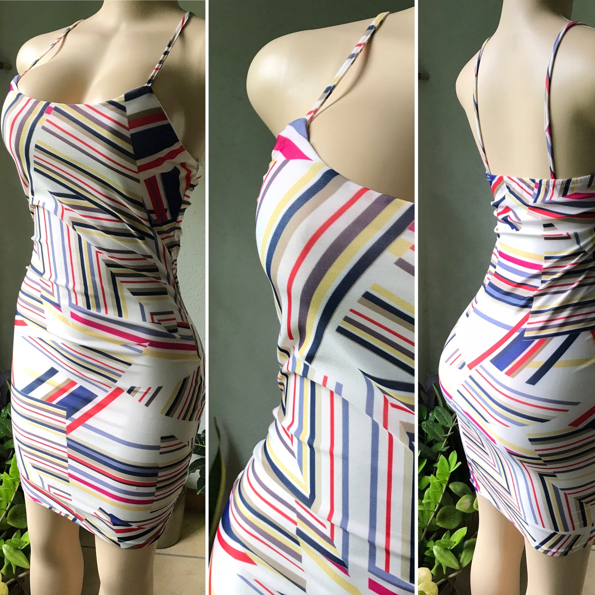 Linear Print Bodycon Dress Candy Colour