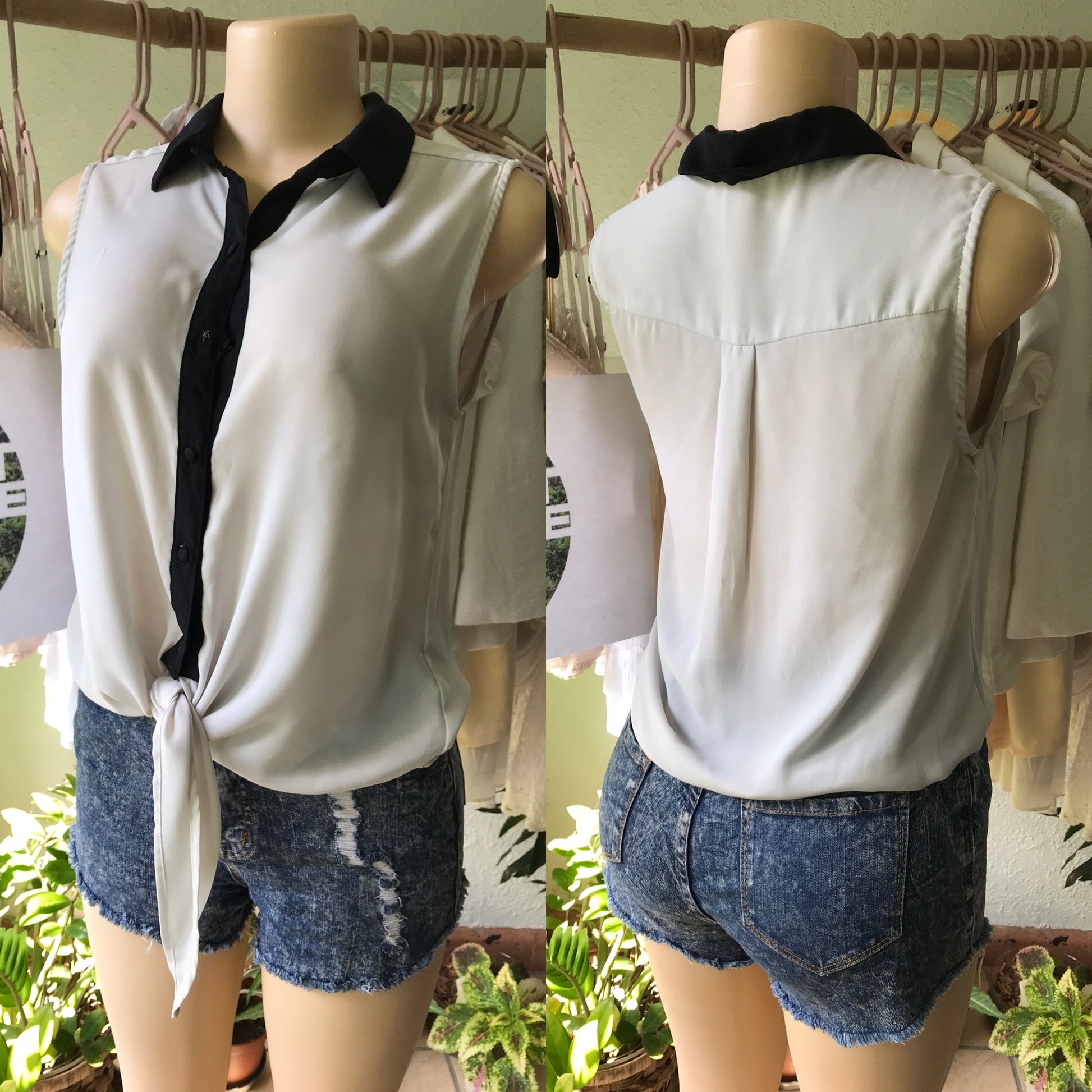 Forever 21 Sheer Blouse Tied White Black