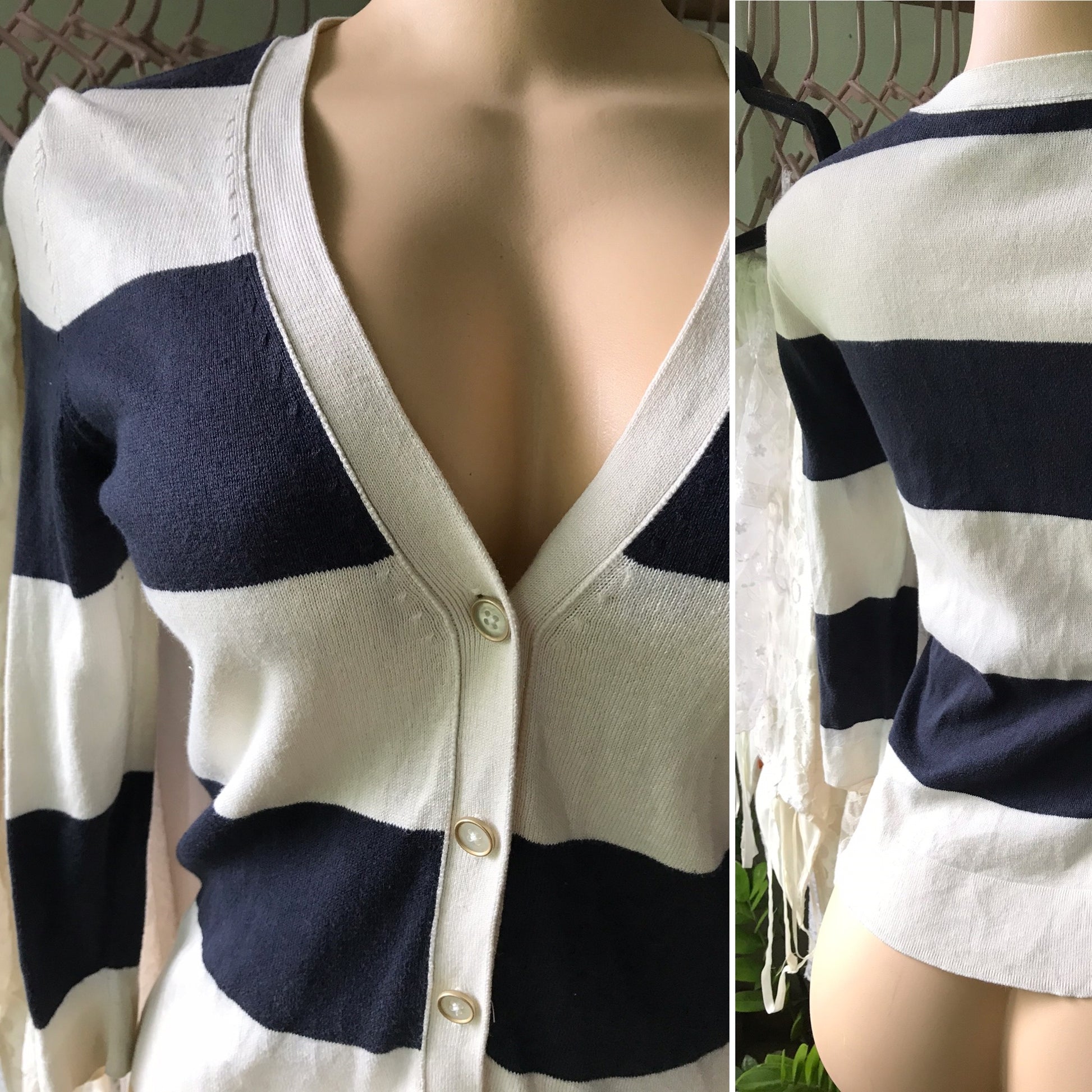 Vintage Talbots Silk/Cotton Rugby Stripe Cardigan
