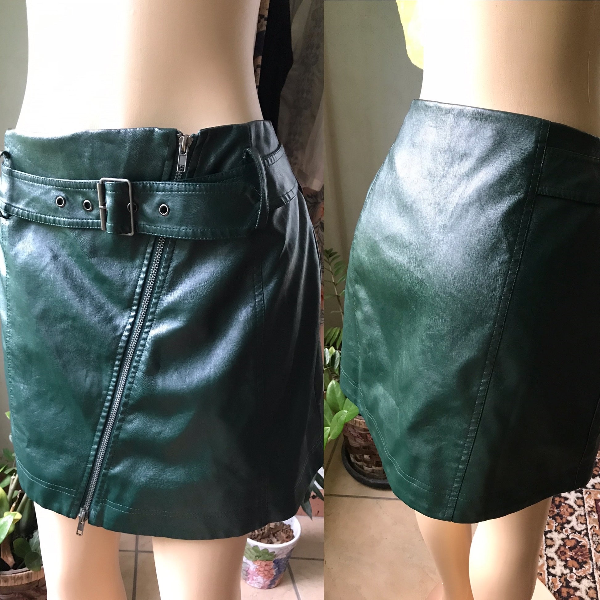 Like New Fashion Nova Deep Emerald Leatherette Zip Mini Skirt