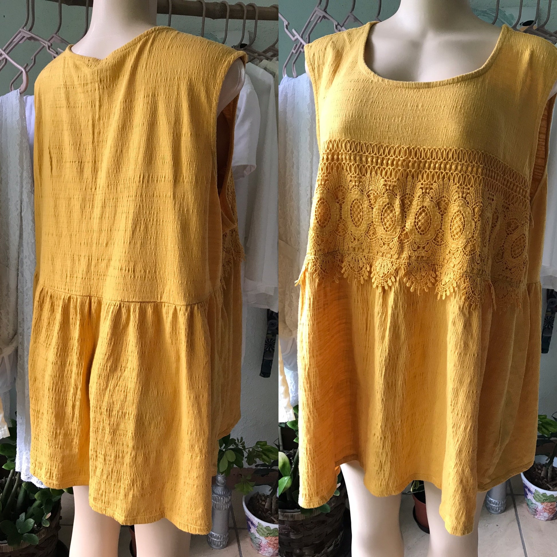 Plus Mustard Crochet Blouse