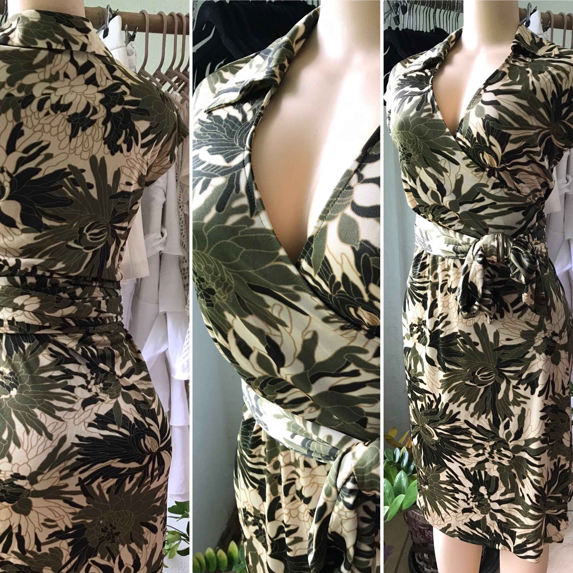 Zara Army Green Leaf Print Wrap Dress Thrift Nature Closet Ja Zara Army Green Leaf Print Wrap Dress Thrift Nature Closet Ja
