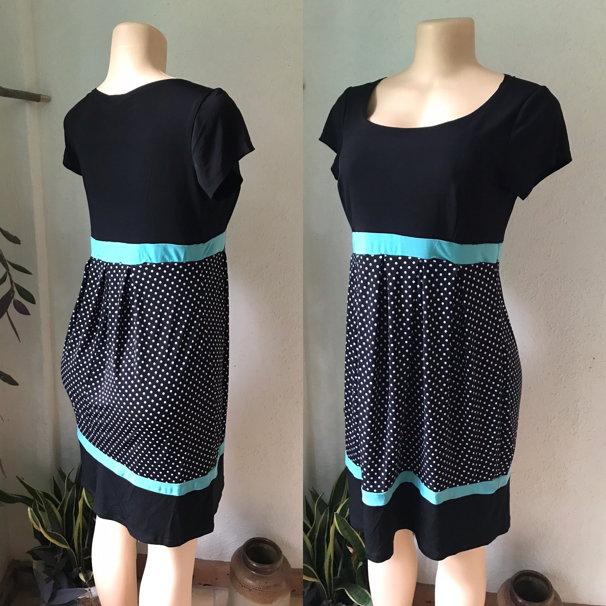 Black & Mint Polka Dress Stretchy
