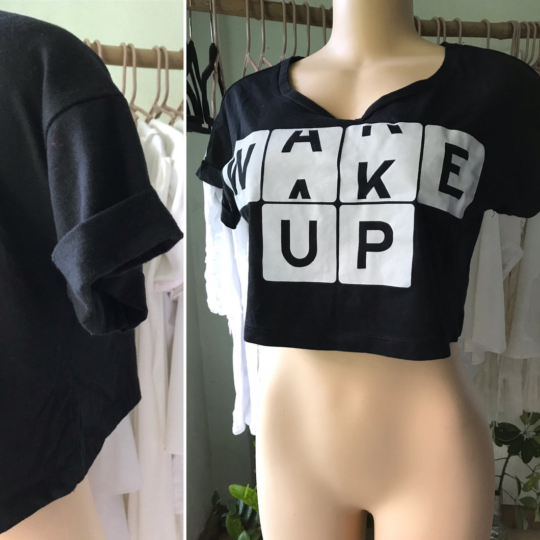 WAKE UP Black Cropped Tee