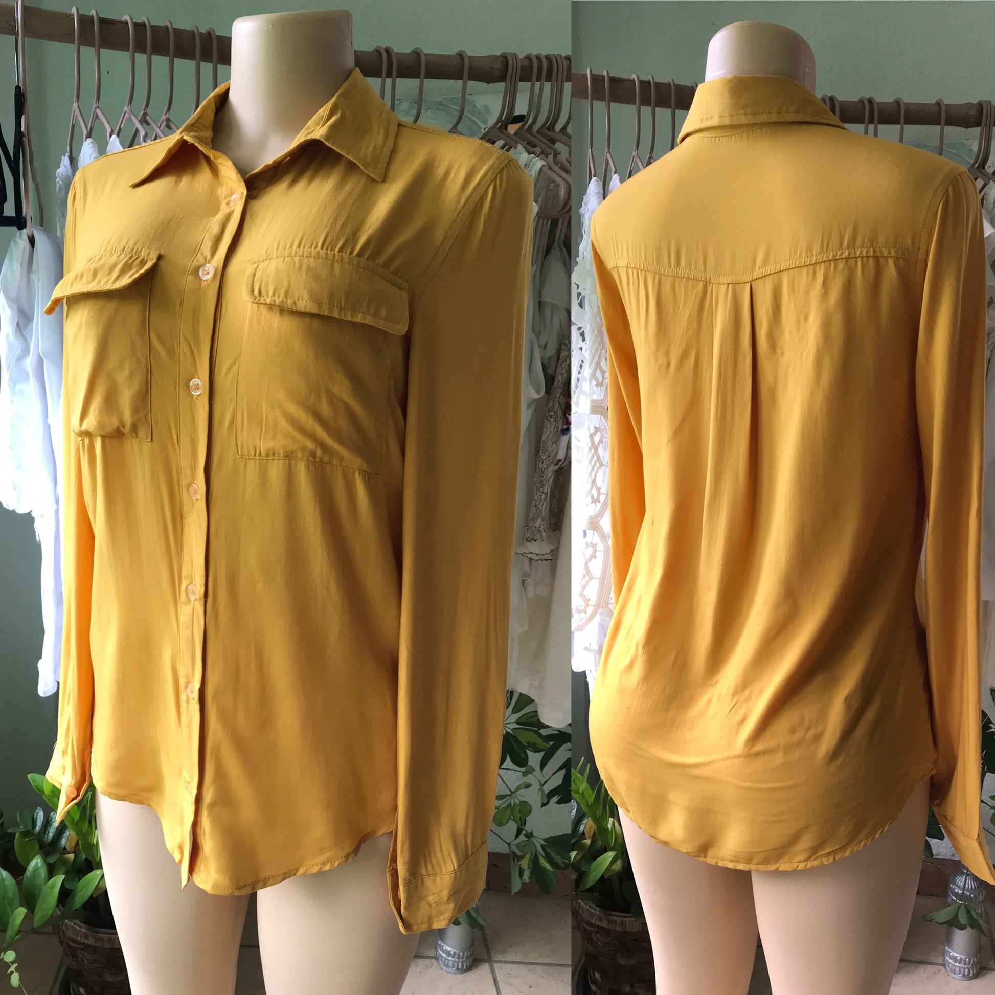 Fashion Nova Mustard Button Down Blouse