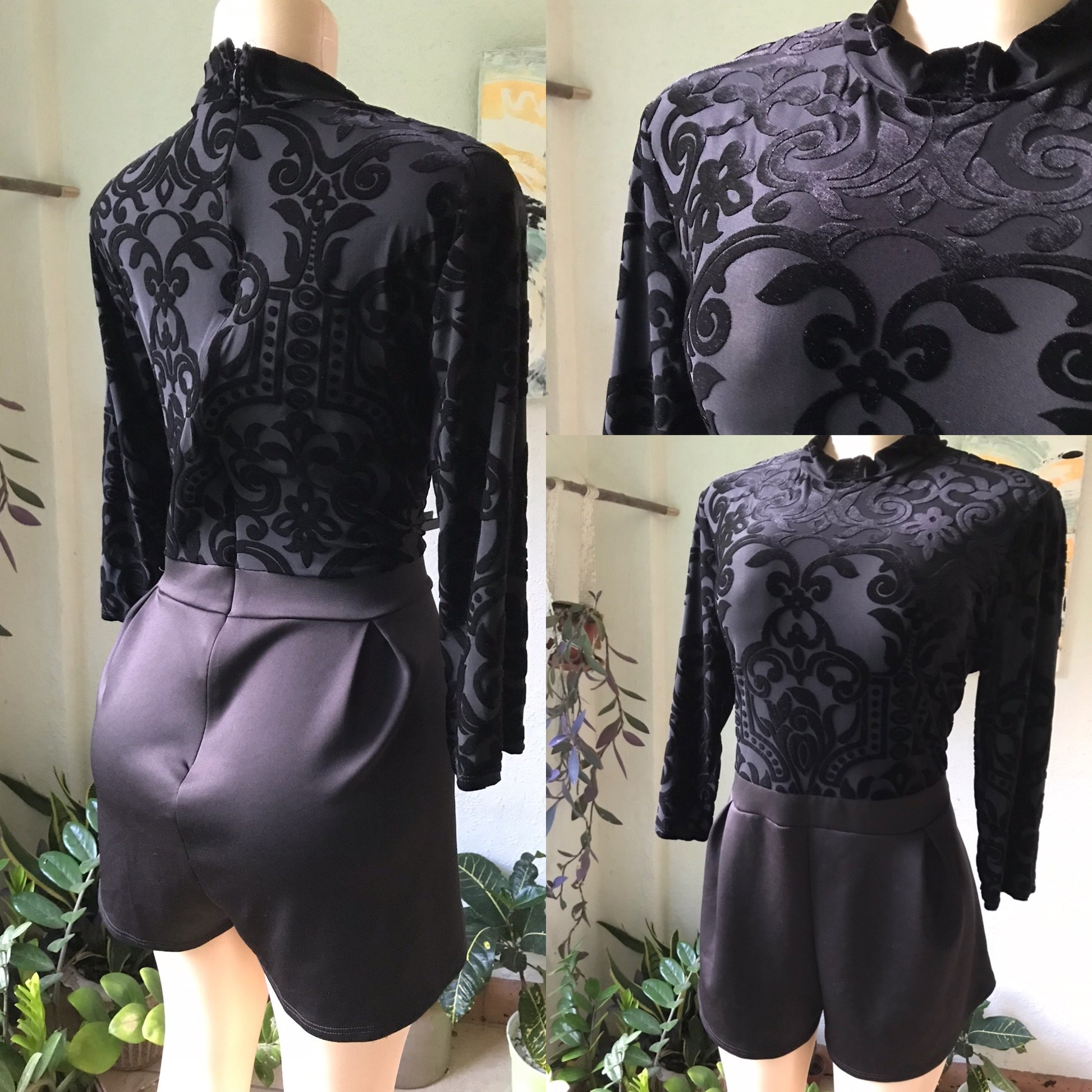 PLUS Black Velvet Mesh Detail Romper