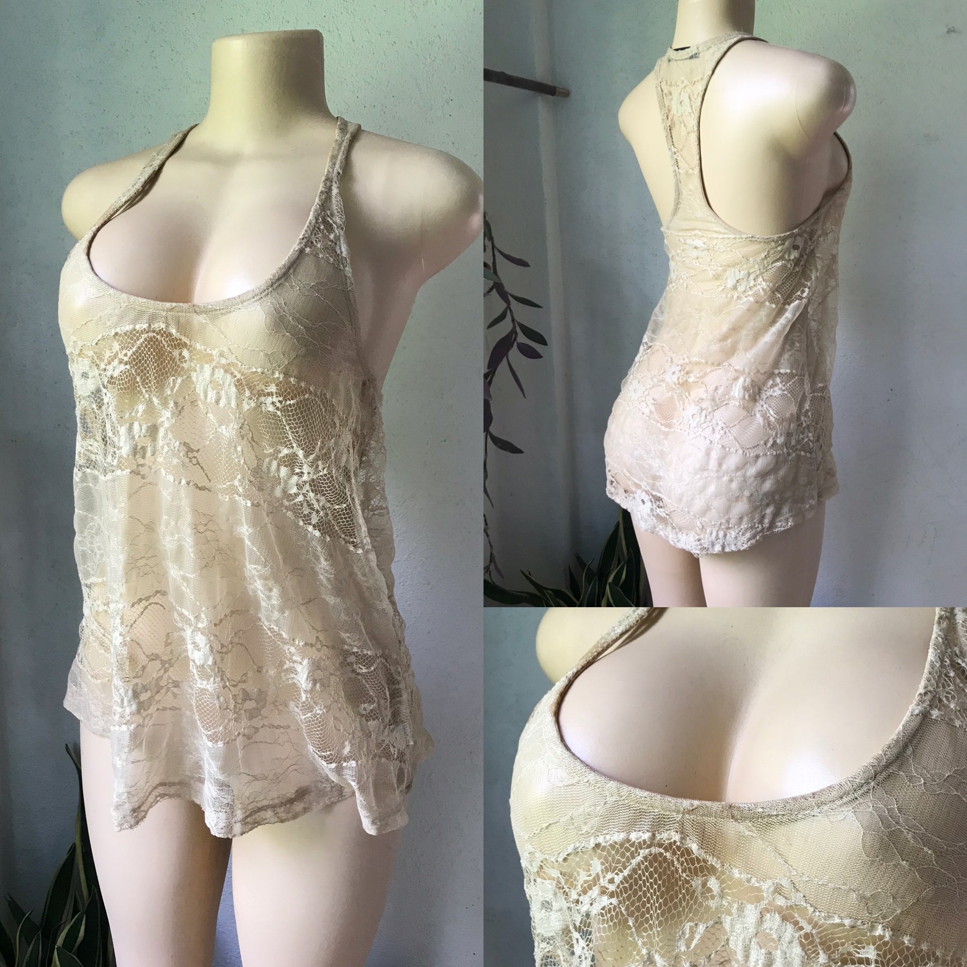 Cream Lace Racer Back Top
