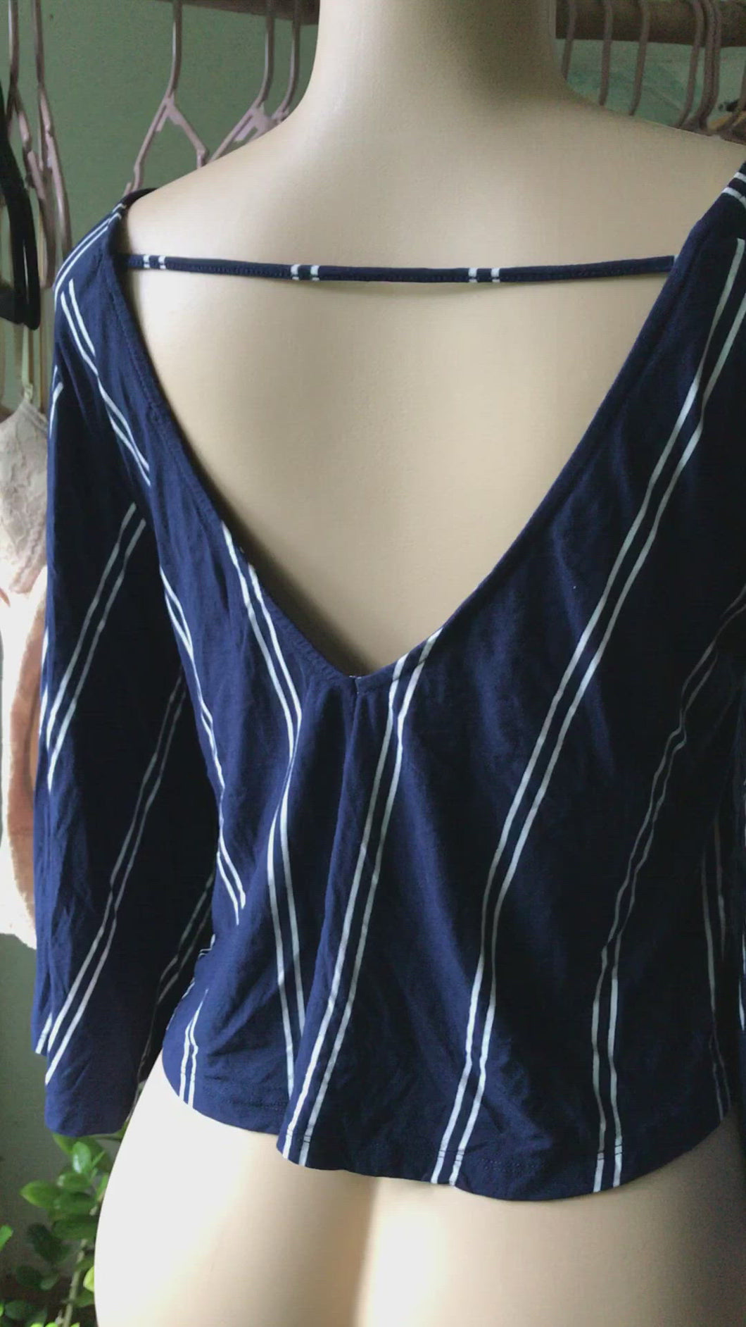 Olivaceous Navy Stripe Flounce Top Soft