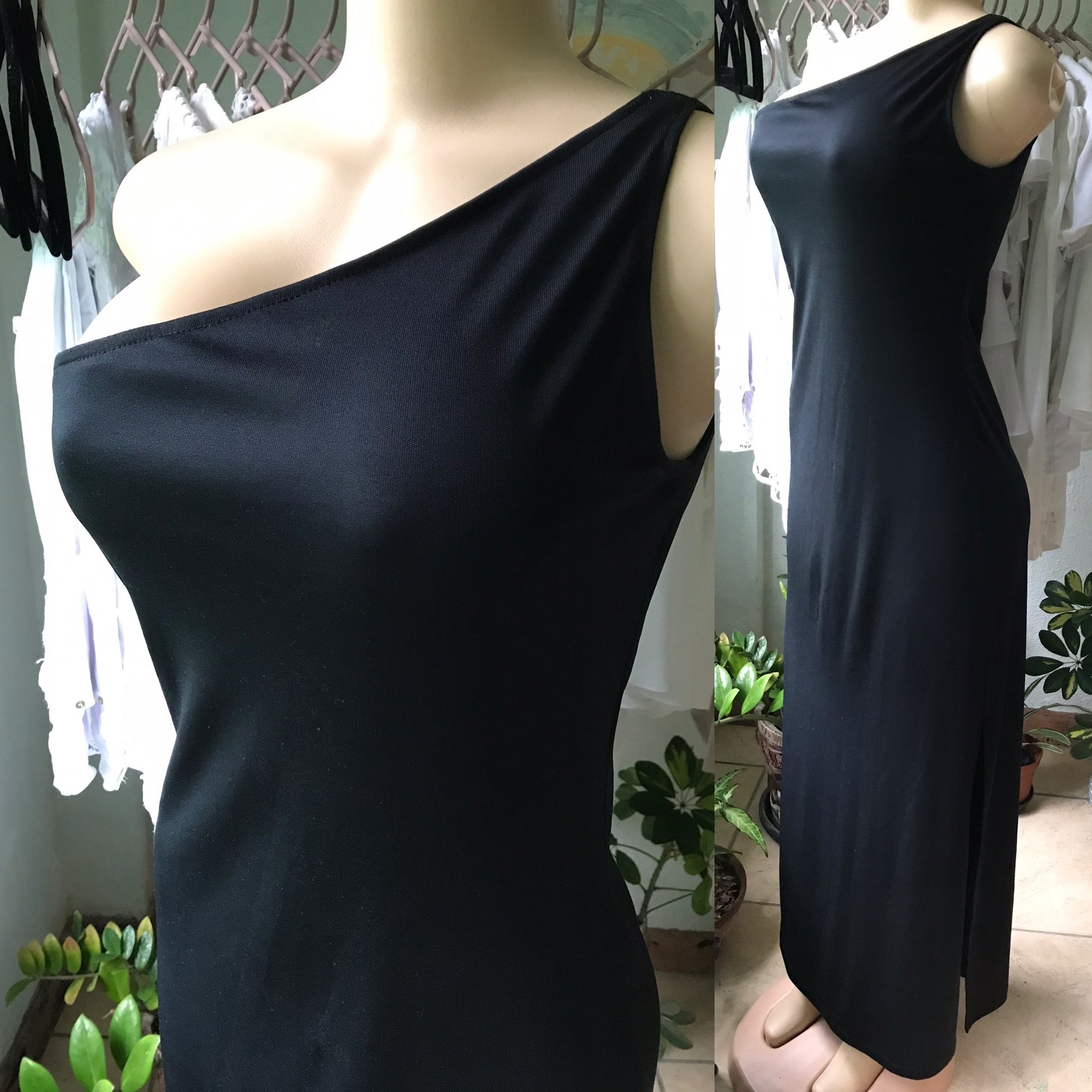 Black Elegant One Shoulder Maxi Dress Slits