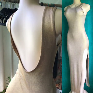 Forever 21 Sexy Backless Goldweave Cocktail Dress Bodycon Maxi High Slit