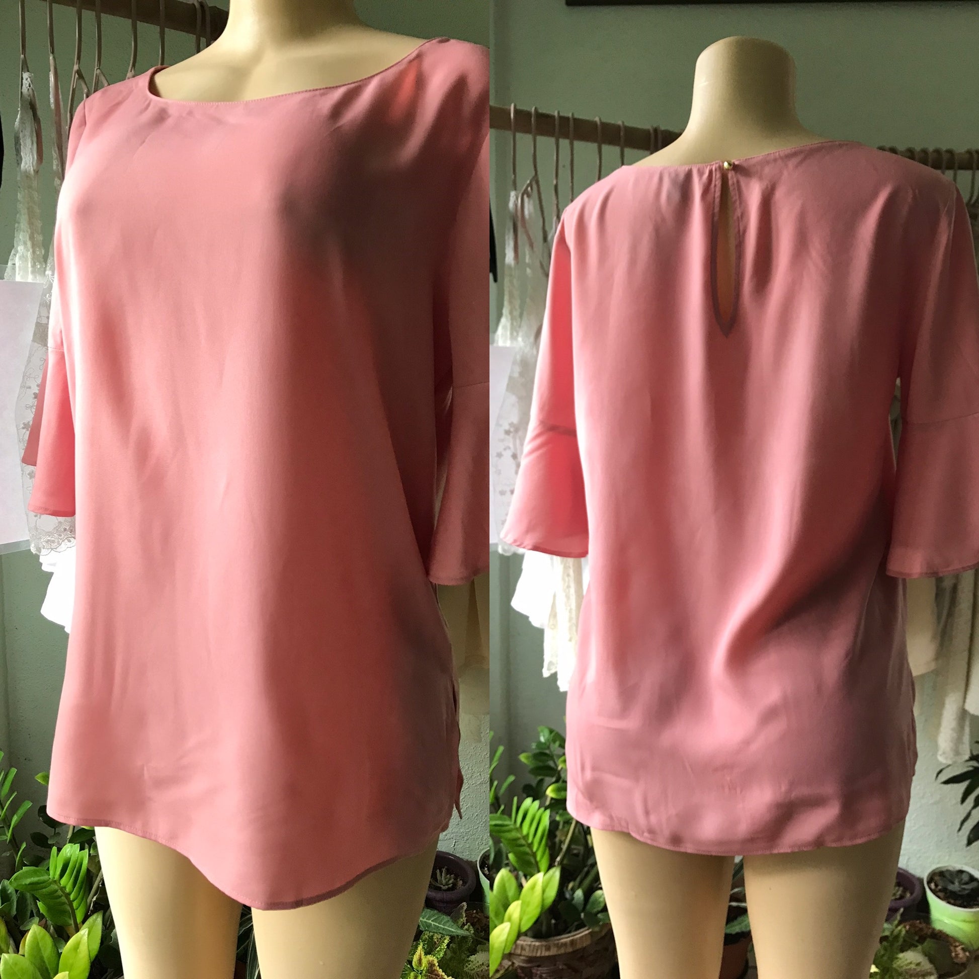 Ann Taylor Dusty Rose Bell Sleeve Sheer Blouse