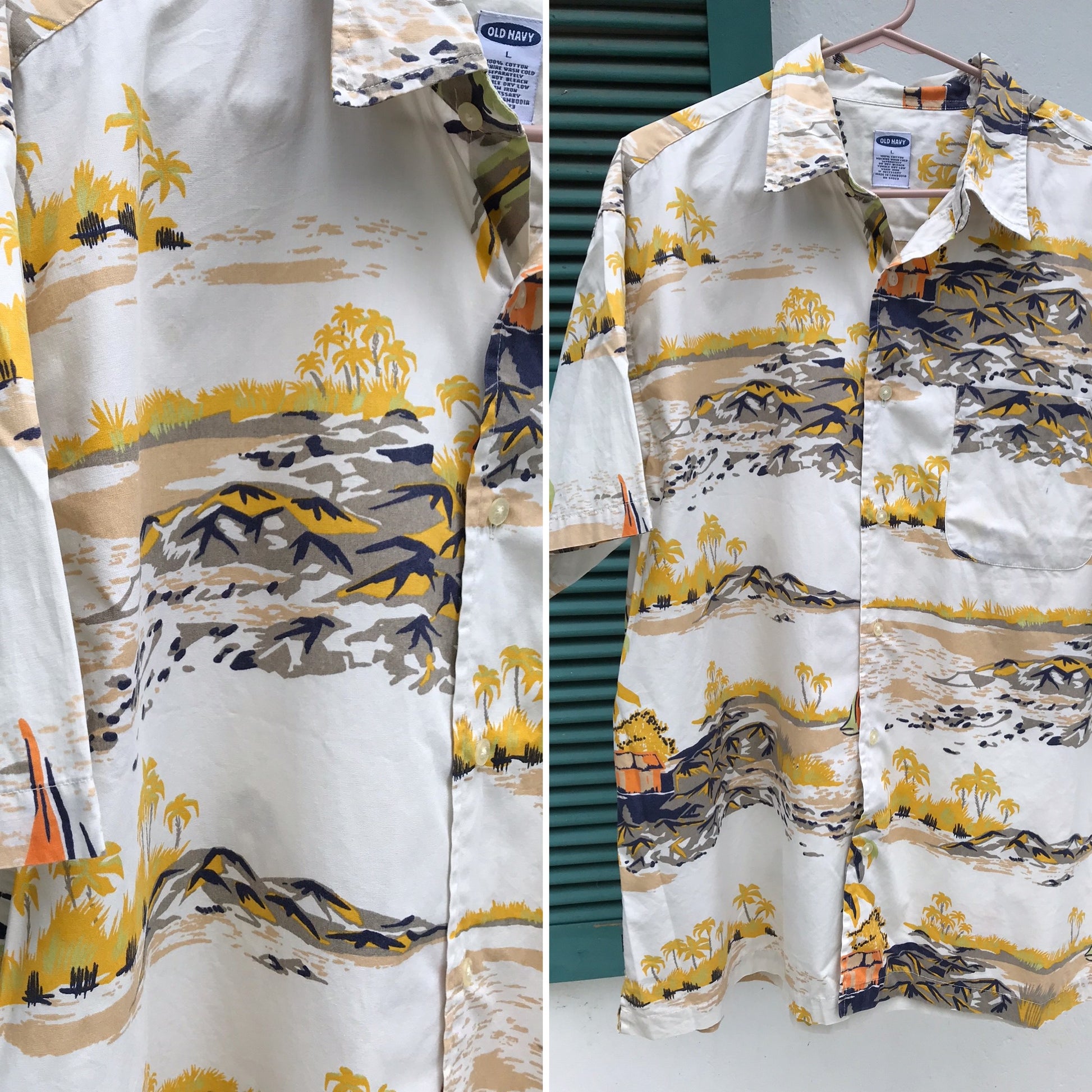 90s Vintage Old Navy 100% Cotton Men's Shirt Sunset Print