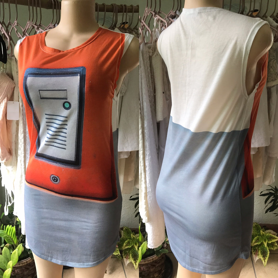 New Zara Graphic Shirt-Dress Orange Grey Block