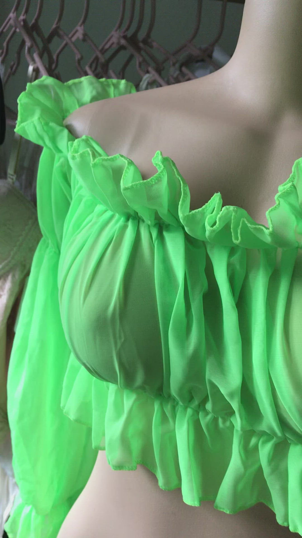 New Neon Statement Ruffle Crop Top - S