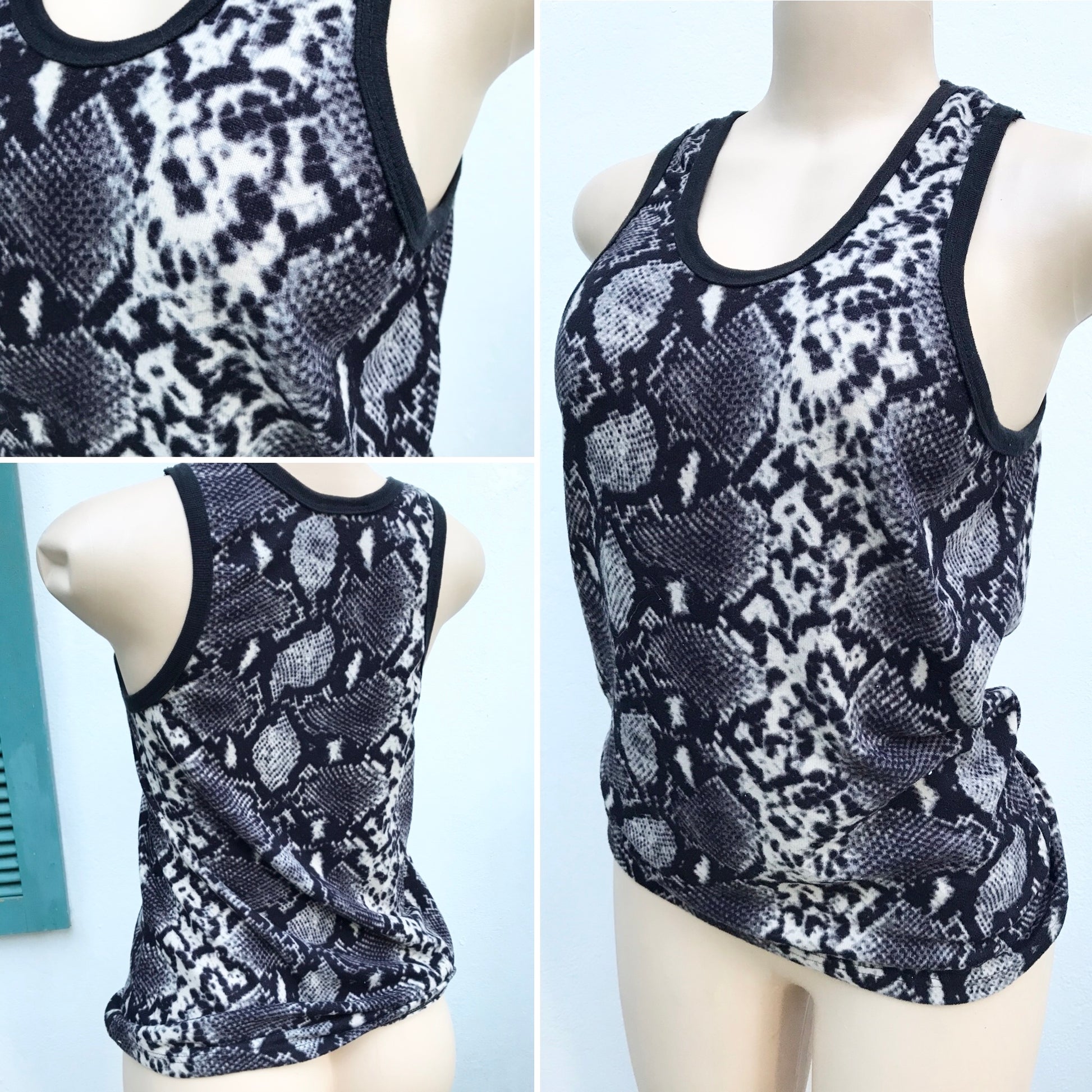 Snakeskin Knit Top B&W Sleeveless