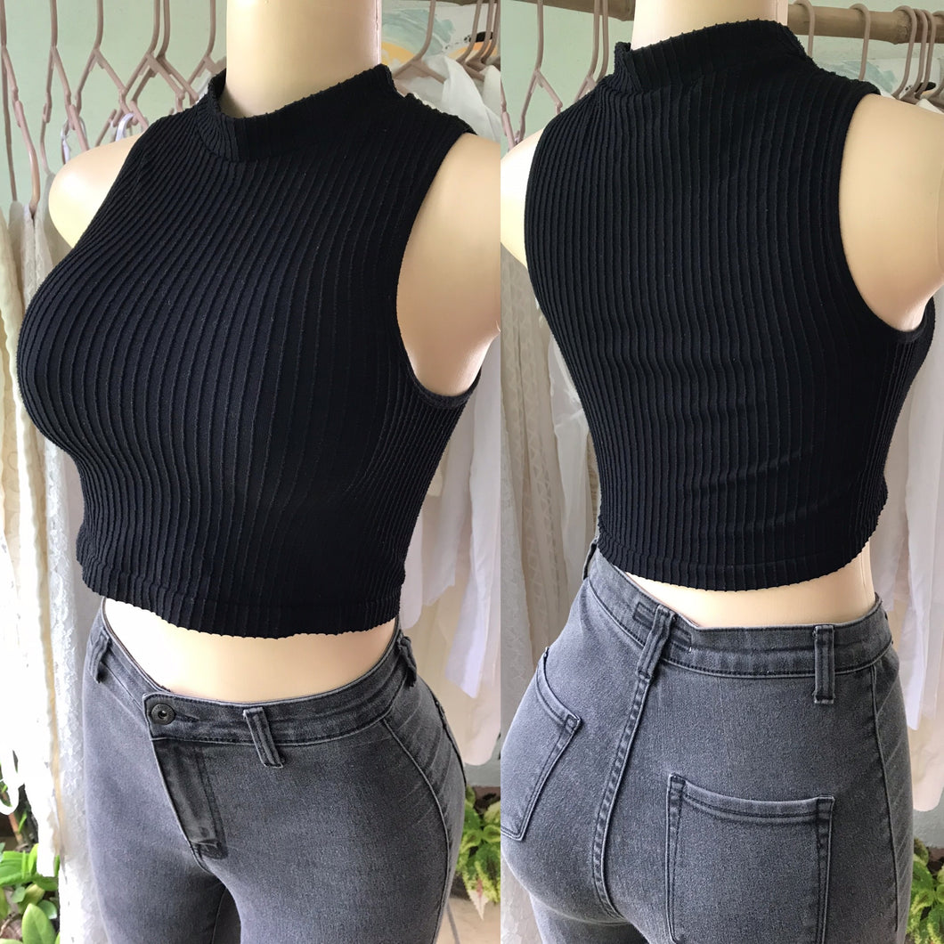 Forever 21 Black Ribbed Turtleneck Crop Top